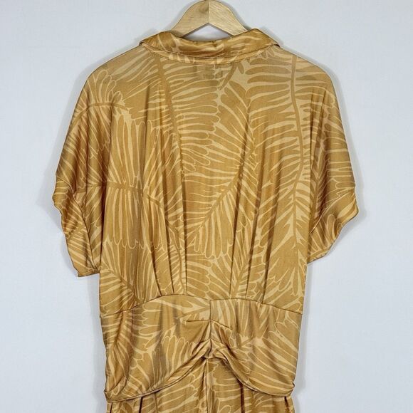 Nina Parker Golden Palm Tie Front Ruched Shirt Dress Women's Size 3X NEW NWT‎ - Picture 6 of 8